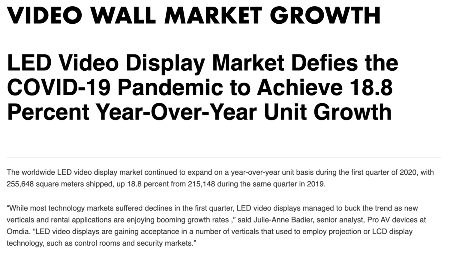 Figure 17: Display Daily Market report highlighting video wall market growth during COVID pandemic [38]